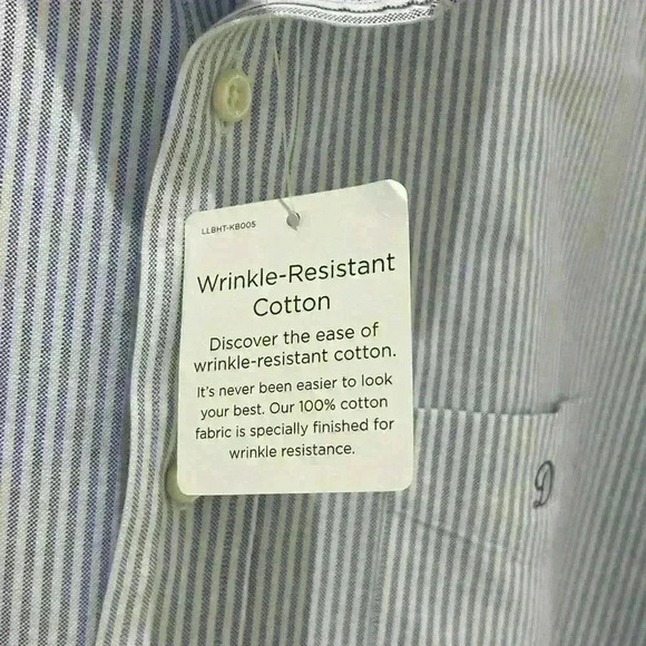 NWT L.L Bean men’s pinstripe shortsleeved  shirt wrinkle resistant size 17 reg - Picture 6 of 7